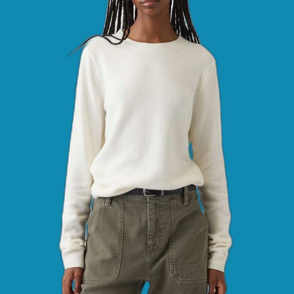 GAP CashSoft Crewneck Sweater White Soft Cozy Cotton Nylon Knit Pullover NWT L